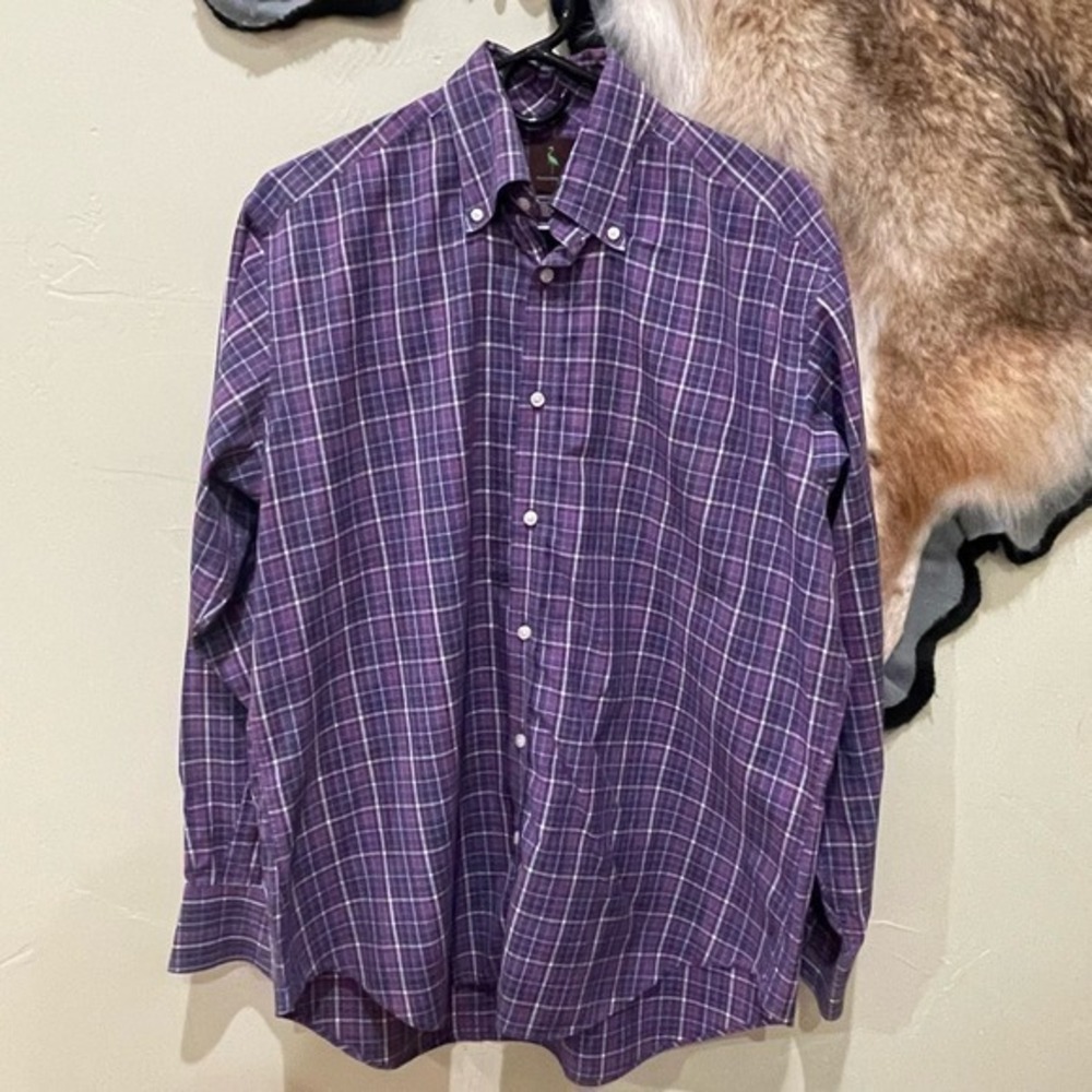 TAILORBYRD Mens Large Purple Plaid‎ Dress Shirt Egyptian Cotton Preppy Office